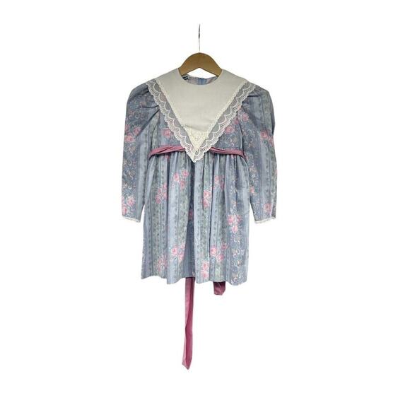 Polly Flinders Floral Tie Waist Lace Ruffle Cottage Core Girls Dress Vintage 6 - Picture 1 of 8